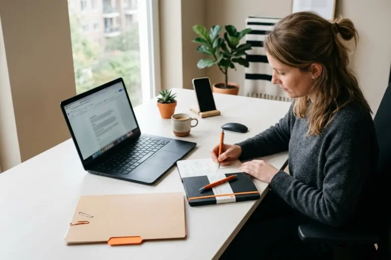 Persoon bereidt een artikelidee voor op een laptop voor Wonen net